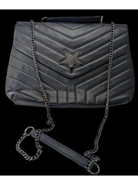 Anna Kay Fashions Black Italian Leather Quilted Shoulder Bag With Star Accent &